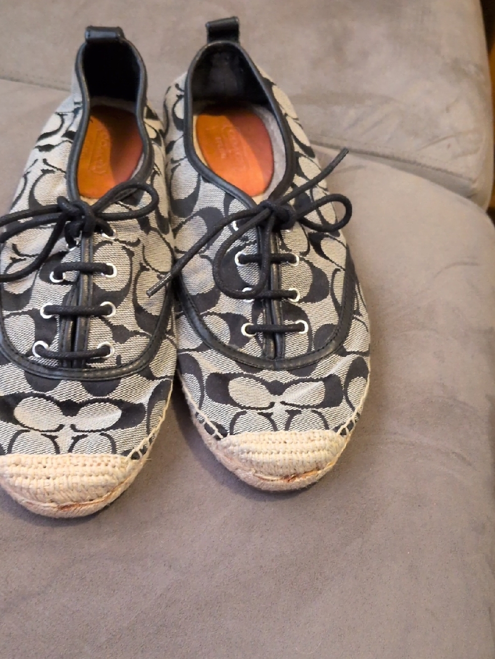 Coach Black and Cream Signature Lace-Up Espadrilles